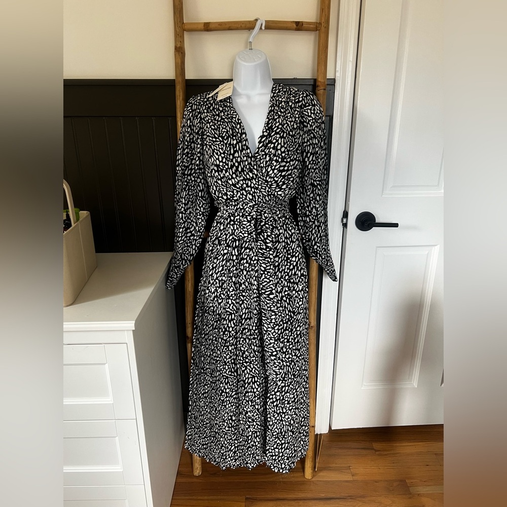 Mango Pattern Tie-Front Long Sleeve Dress